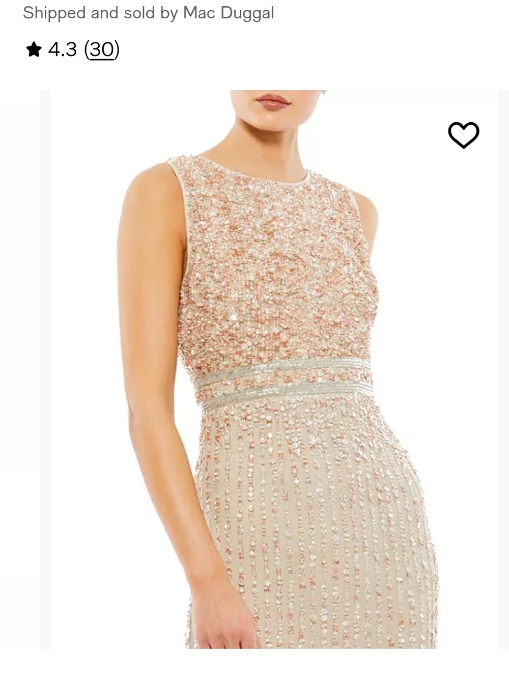 Mac Duggal Rose Gold and Ivory Beaded Sleeveless Evening Gown